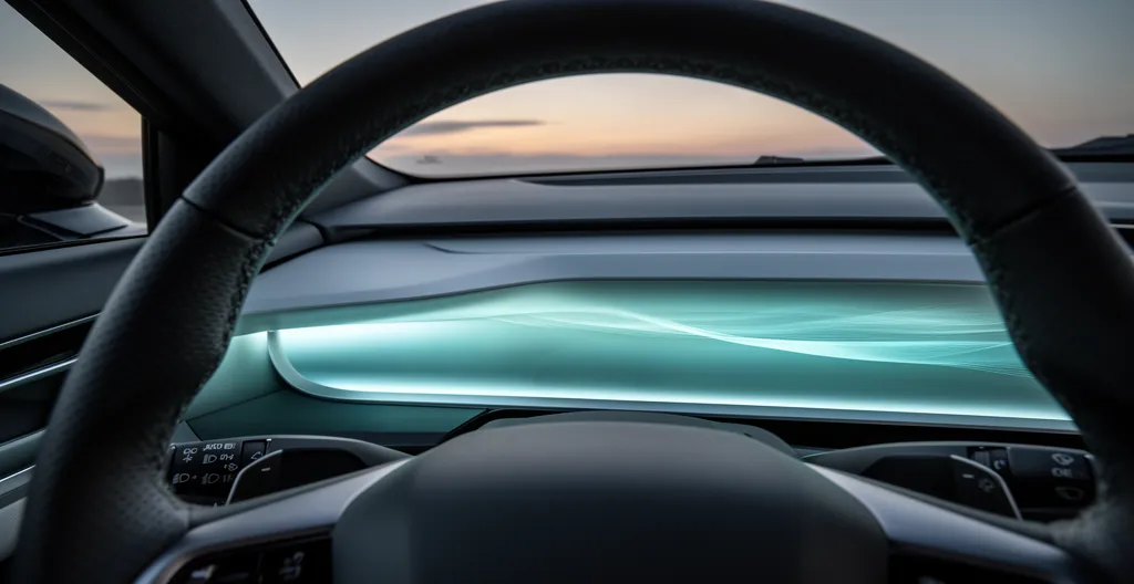 Tableau de bord futuriste d'une voiture avec données prédictives et hologrammes d'analyse en temps réel