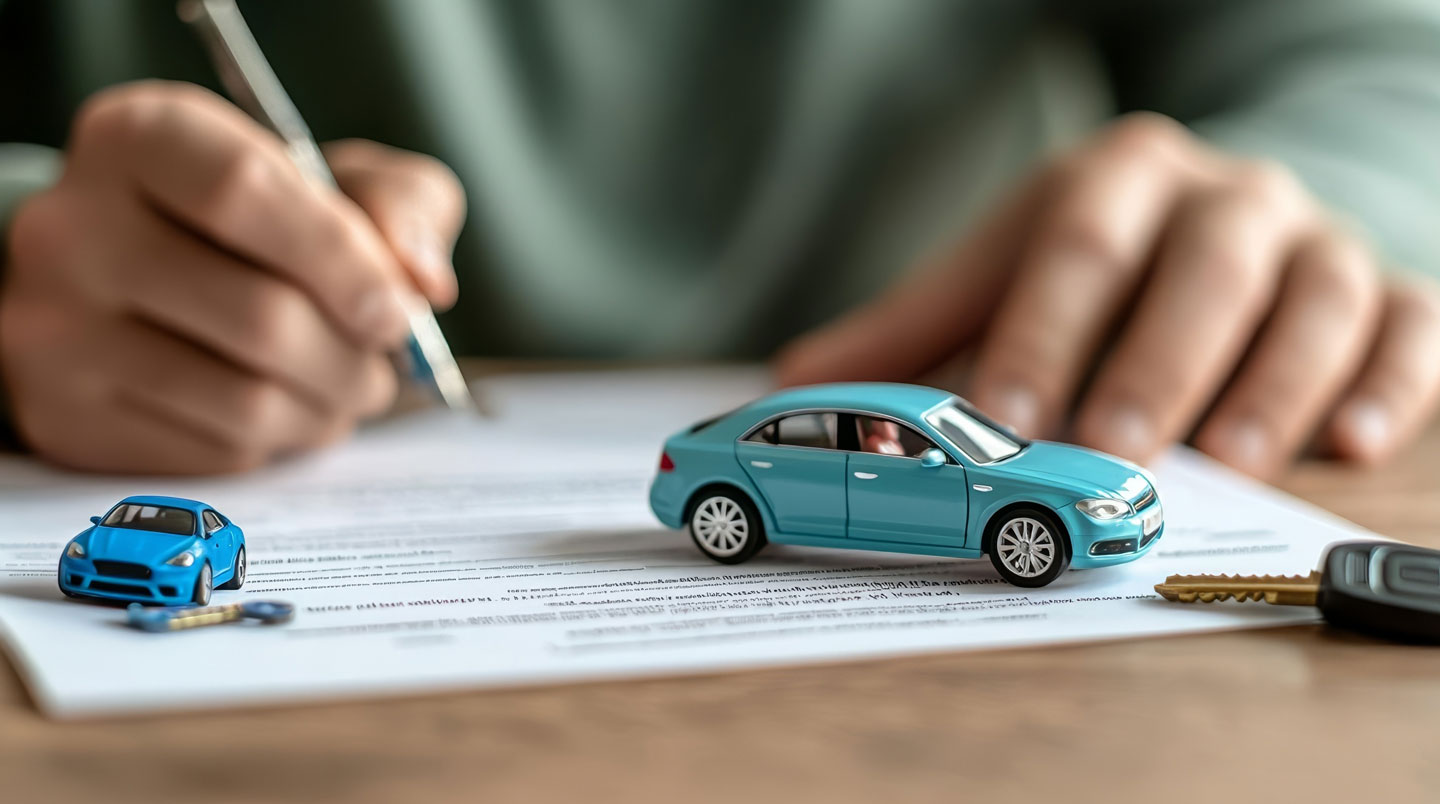 Des mains tiennent un smartphone à côté d'un trousseau de clés de voiture posé sur une table de cuisine en bois, avec un léger flou de mouvement
