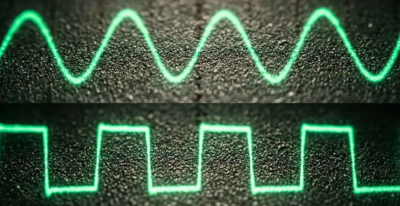 Comparaison visuelle de signaux de capteurs ABS inductif et Hall sur écran d'oscilloscope