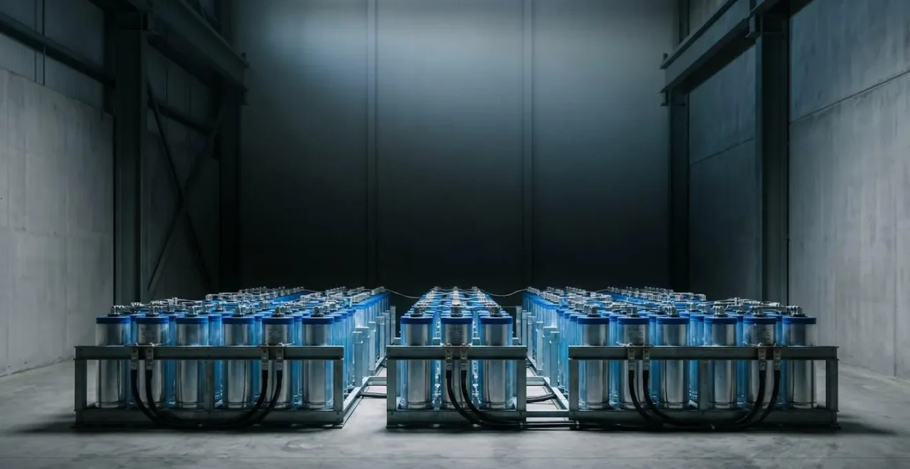Gros plan sur des condensateurs haute tension d'onduleur avec indicateurs visuels de danger électrique