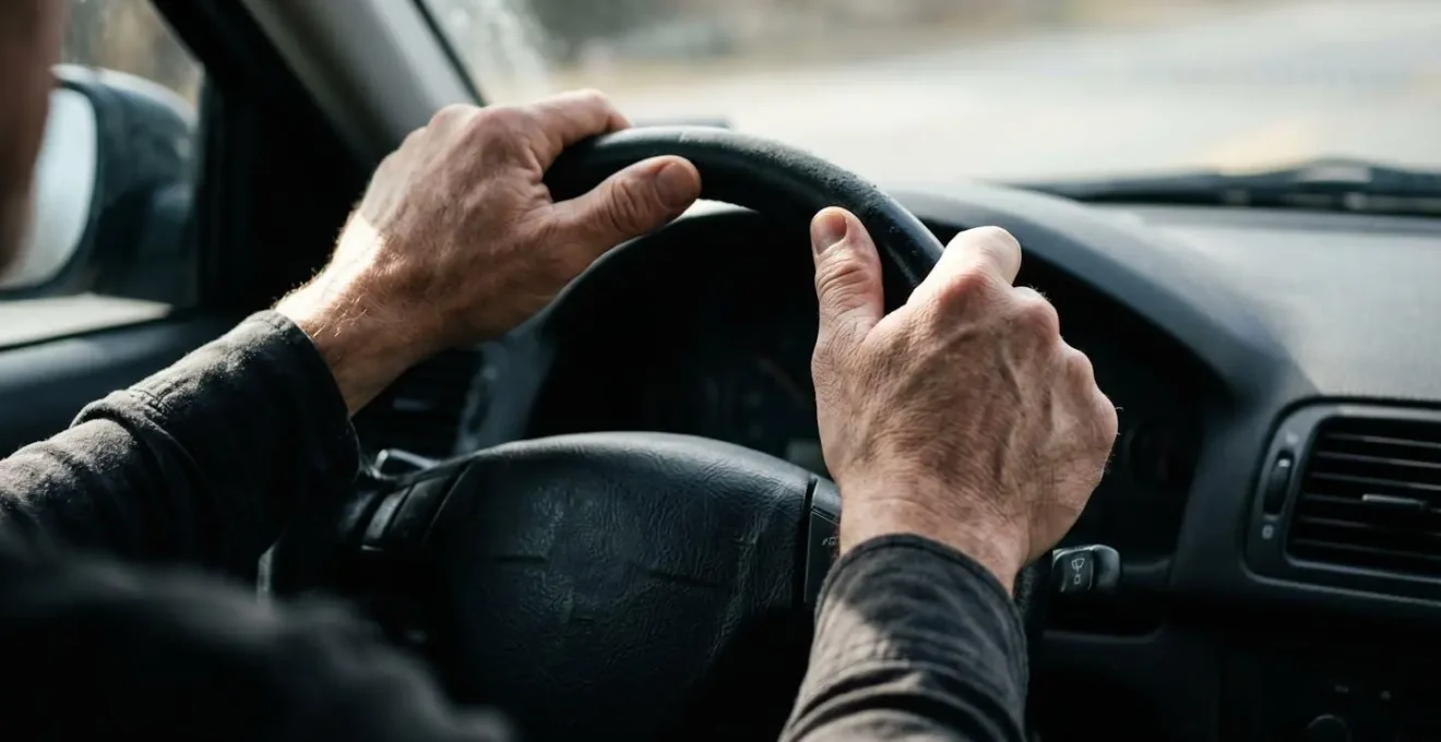 Mains d'un conducteur sur le volant en situation de conduite, illustrant la reprise en main du véhicule